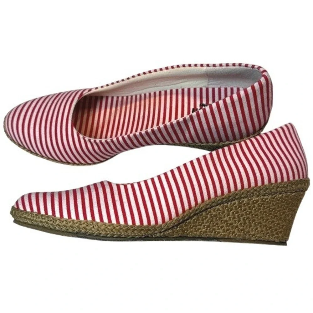 Beacon Espadrille Heel Women Red White Americana Striped Canvas Nautical Shoe 8M